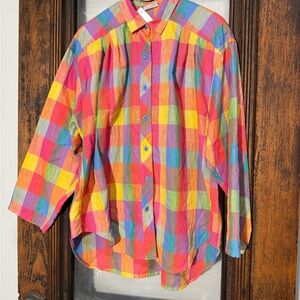 Koret Vibrant Multicolor Plaid Button Down Shirt 90's